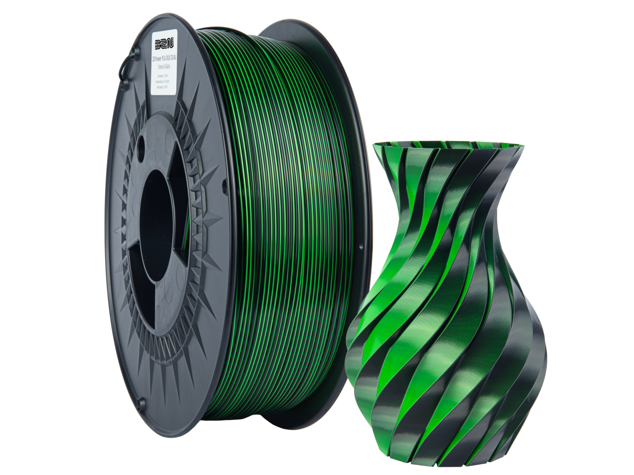 Филамент B2N PLA SILK Dual Color 1.75mm Green+Black 1kg